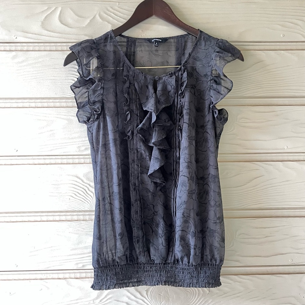 Express Charcoal Ruffle Blouse